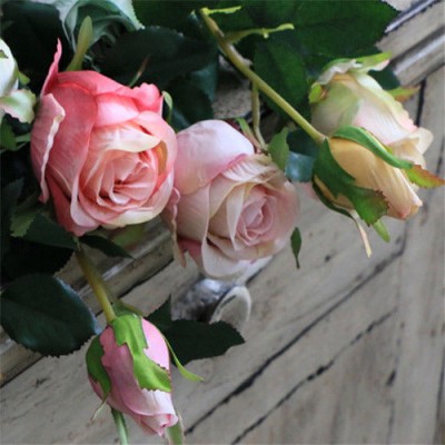 Artificial Bulgaria Roses 1 Branch (2 Heads) 67cm Pink White Blue Light Blue   192627900363